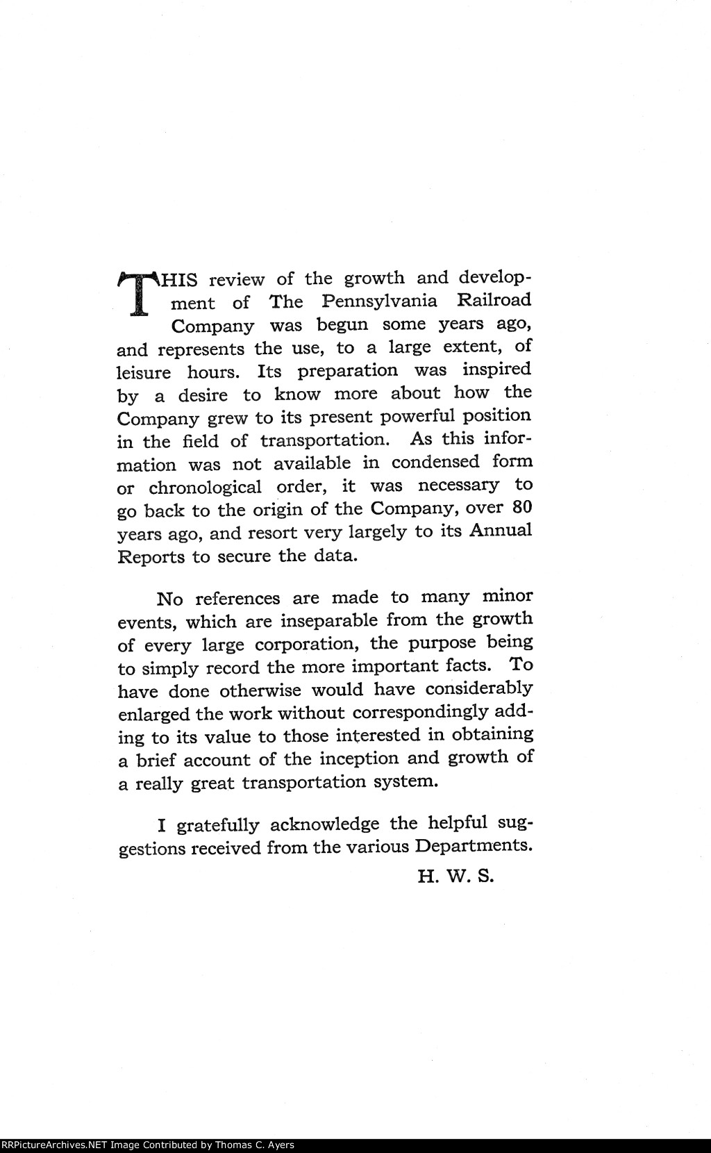 PRR's Growth & Development, Prefatory Note, 1927